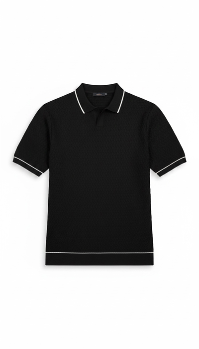 Örgü Desenli Triko Polo Yaka Tişört