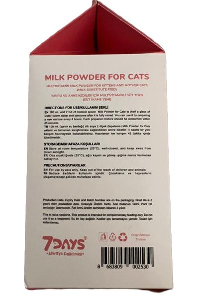 7 Days Yavru Ve Anne Kediler İçin Multivitaminli Süt Tozu 200 Gram