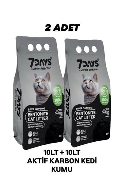 7DAYS Süper Topaklanan Active Karbonlu Bentonit 10 Lt *2 Adet Avantaj Paket Kedi Kumu