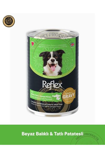 Plus Sos İçinde Et Parçacıklı Beyaz Balıklı ve Tatlı Patatesli Yetişkin Köpek Maması 3X400gr