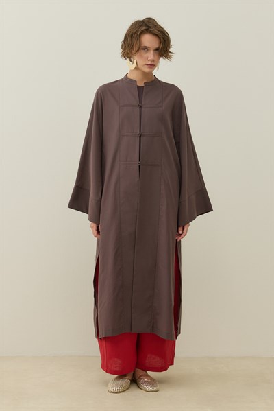 Acı Kahve Hakim Yaka Uzun Vual Kimono