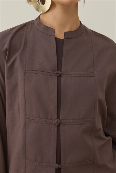 Acı Kahve Hakim Yaka Uzun Vual Kimono