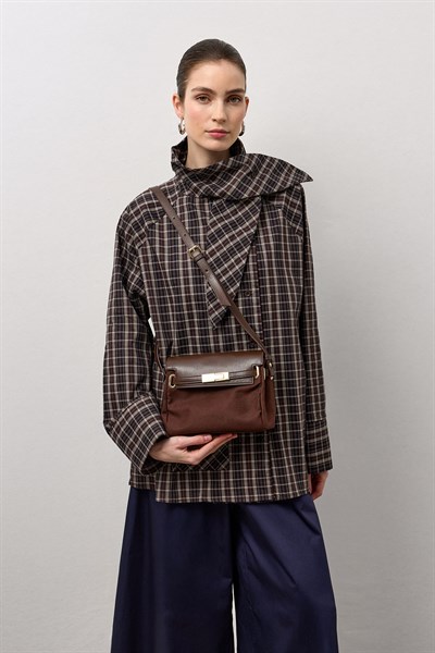 Acı Kahve Kanvas Deri Çapraz Çanta