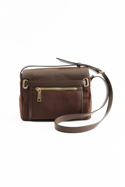 Acı Kahve Kanvas Deri Çapraz Çanta