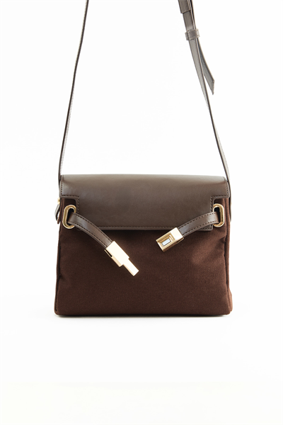 Acı Kahve Kanvas Deri Çapraz Çanta