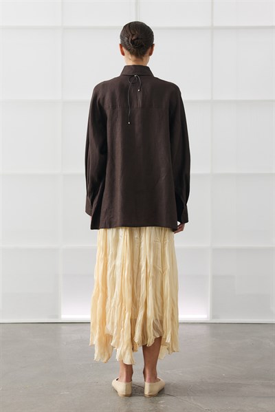Acı Kahve Oversize Basic Keten Gömlek