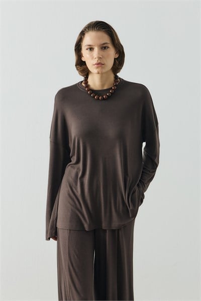 Acı Kahve Oversize Uzun Kol Basic Body