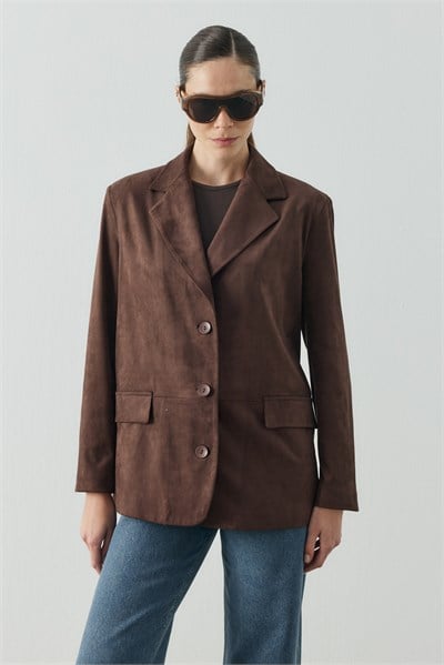 Acı Kahve Regular Fit Süet Blazer