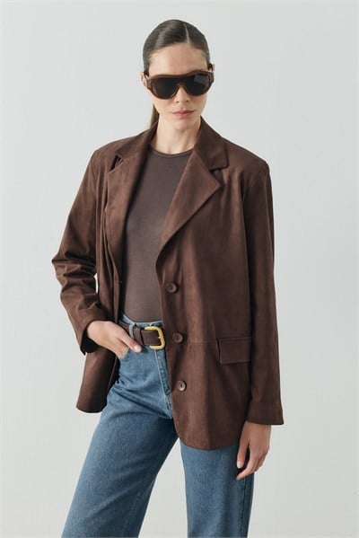 Acı Kahve Regular Fit Süet Blazer