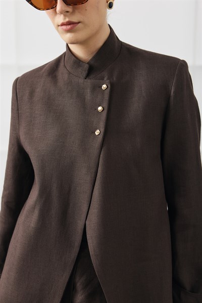 Acı Kahve Seyyar Manşet Detaylı Keten Blazer