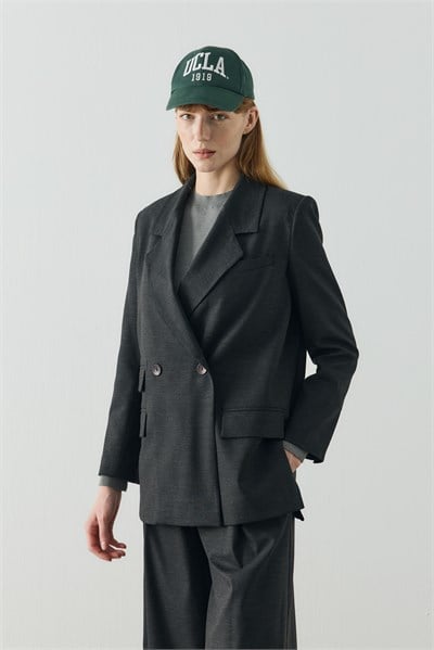 Antrasit Multi Cep Detaylı Kruvaze Blazer