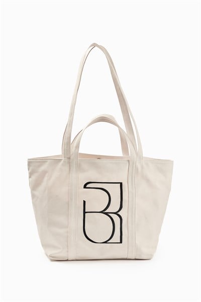 Bej Kanvas Maxi Tote Çanta