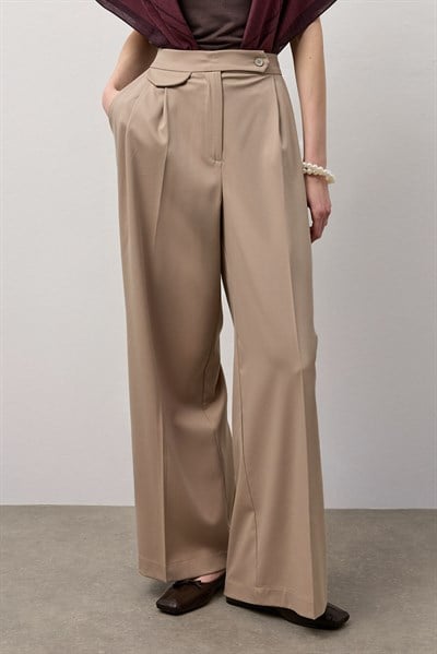 Bej Linea Geniş Paça Pantolon