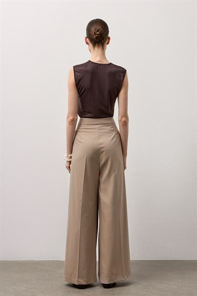 Bej Linea Geniş Paça Pantolon