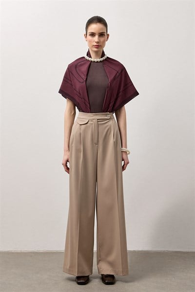 Bej Linea Geniş Paça Pantolon