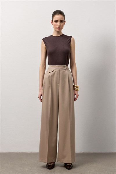Bej Linea Geniş Paça Pantolon