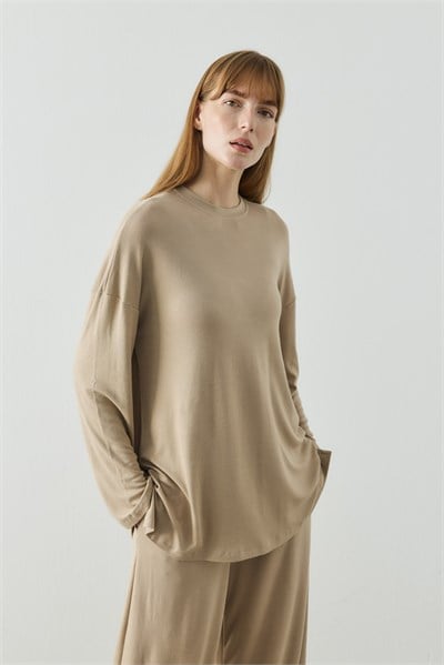 Bej Oversize Uzun Kol Basic Body