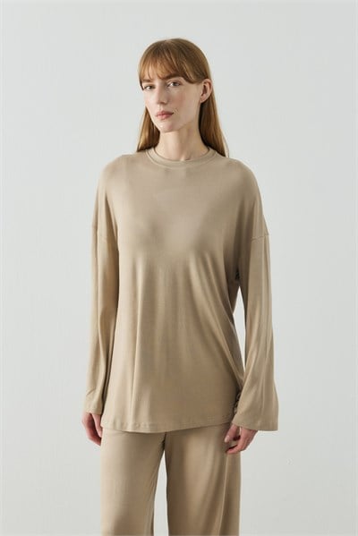 Bej Oversize Uzun Kol Basic Body
