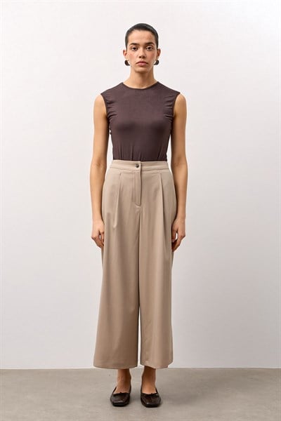 Bej Rahat Kesim Maxi Bol Paça Pantolon