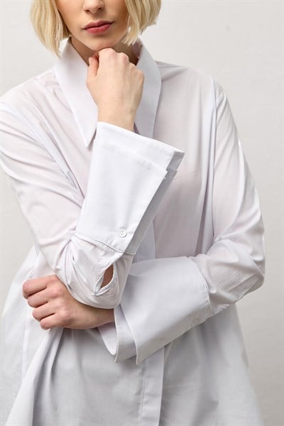 Beyaz Çift Manşetli Regular Gömlek