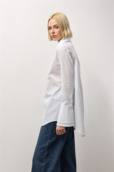 Beyaz Çift Manşetli Regular Gömlek