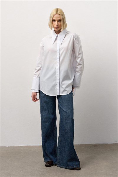 Beyaz Çift Manşetli Regular Gömlek