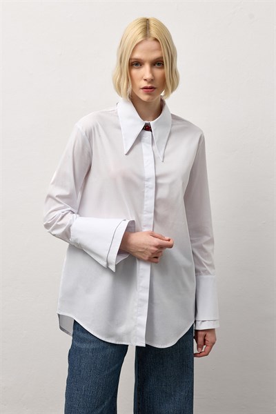 Beyaz Çift Manşetli Regular Gömlek
