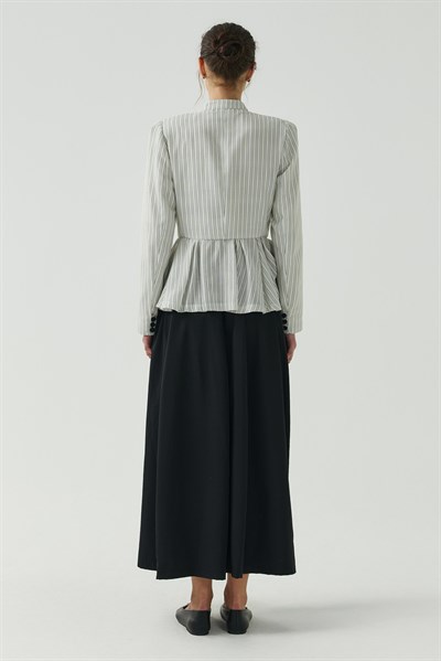 Beyaz Çizgili Peplum Blazer