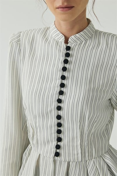 Beyaz Çizgili Peplum Blazer