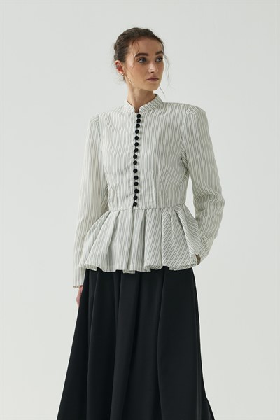 Beyaz Çizgili Peplum Blazer
