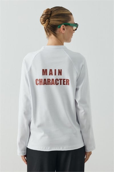 Beyaz Main CharacterBaskılı Uzun Kol T-shirt
