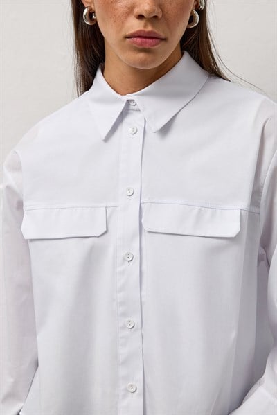 Beyaz Geniş Kol Mini Gömlek