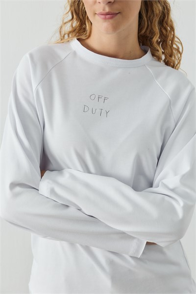 Beyaz Off Duty Baskılı Uzun Kol T-shirt
