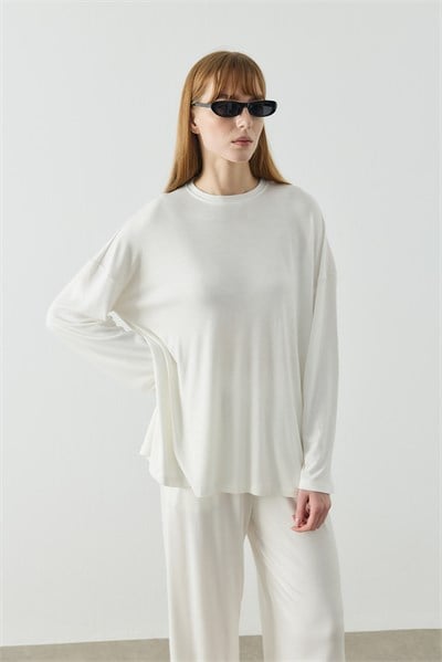 Beyaz Oversize Uzun Kol Basic Body