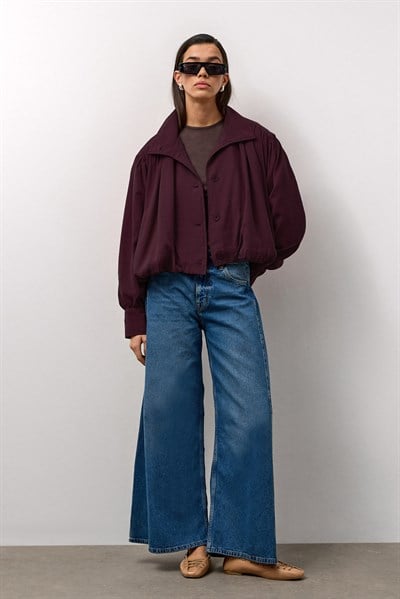 Bordo Balon Kol Bomber Ceket