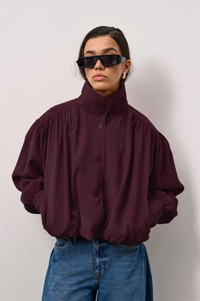 Bordo Balon Kol Bomber Ceket