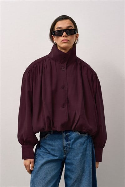 Bordo Balon Kol Bomber Ceket