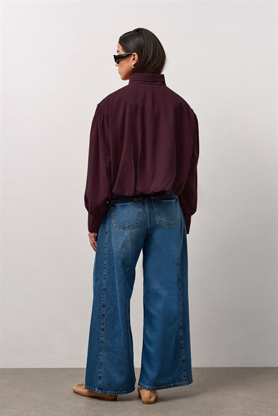 Bordo Balon Kol Bomber Ceket