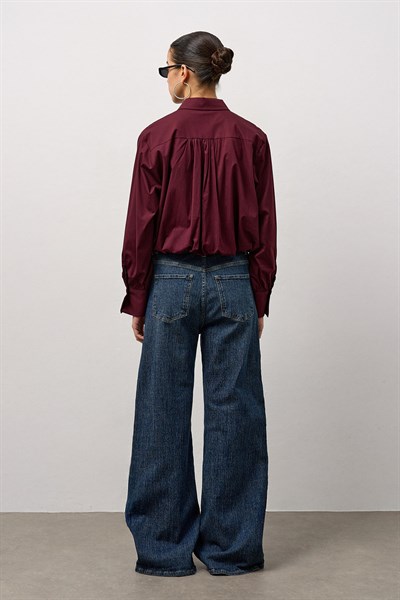 Bordo Mini Balon Kol Gömlek