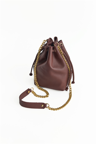 Bordo Bucket Deri Zincirli Çanta