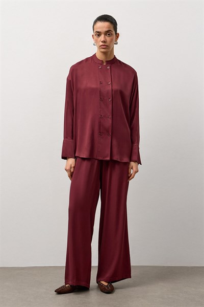 Bordo Çift Düğmeli Hakim Yaka Gömlek
