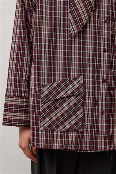 Bordo Ekose Desen Yaka Detaylı Gömlek