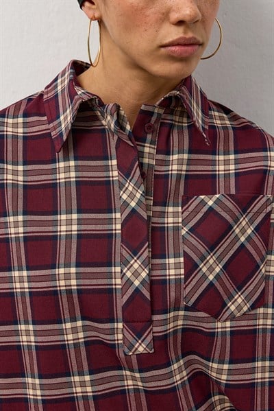 Bordo Ekose Tek Cepli Tunik