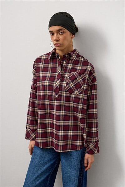 Bordo Ekose Tek Cepli Tunik