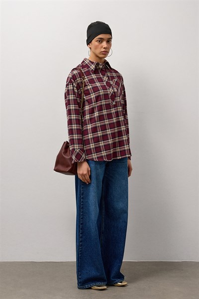 Bordo Ekose Tek Cepli Tunik