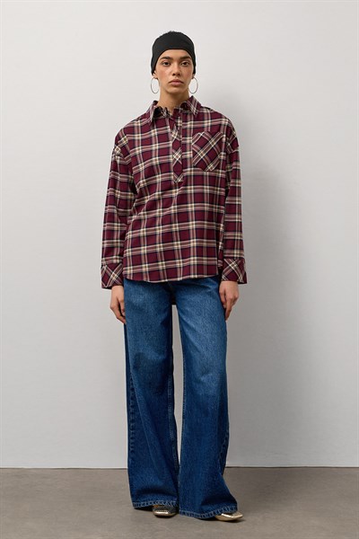 Bordo Ekose Tek Cepli Tunik