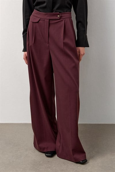 Bordo Linea Geniş Paça Pantolon