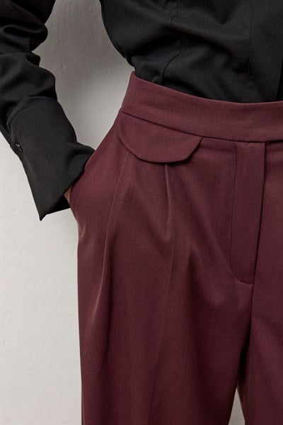 Bordo Linea Geniş Paça Pantolon