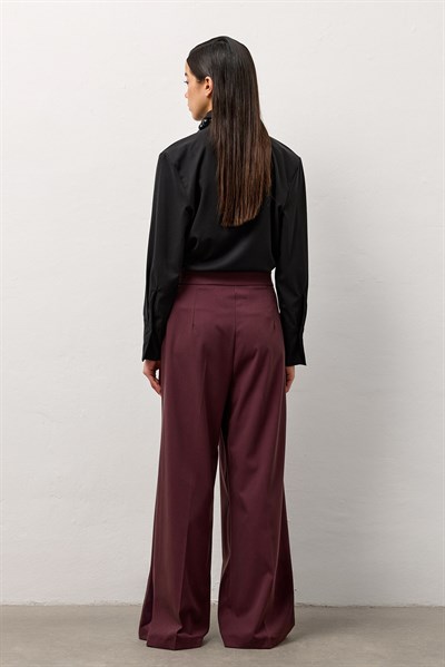Bordo Linea Geniş Paça Pantolon