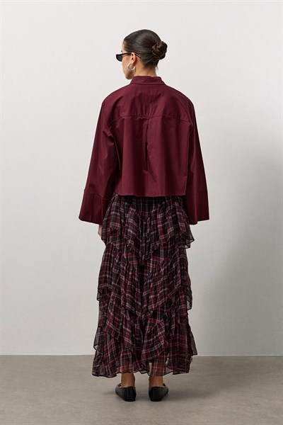 Bordo Geniş Kol Mini Gömlek